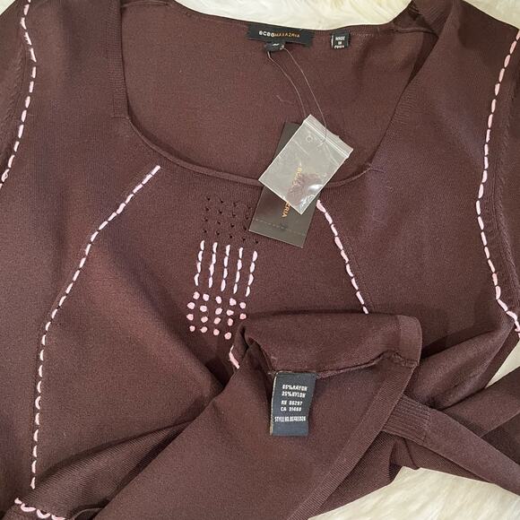 NEW BCBGMAXAZRIA Knit Classic Contrast Two Tone Scoop Neck Sweater Top M NWT - Picture 11 of 15